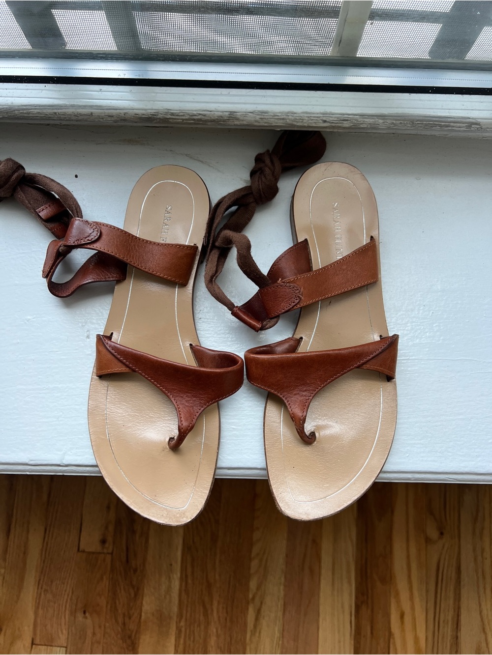 Sarah Flint - Saddle Grear Thong Ankle Tie Sandals